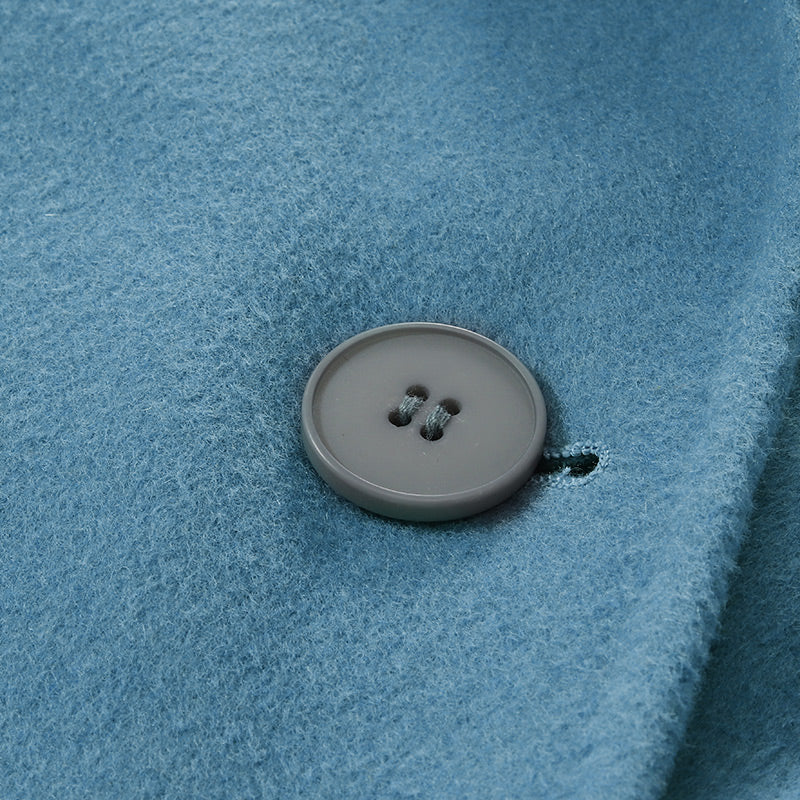 Dusty Blue Mulberry Silk Wool Minimalist Coat GOELIA