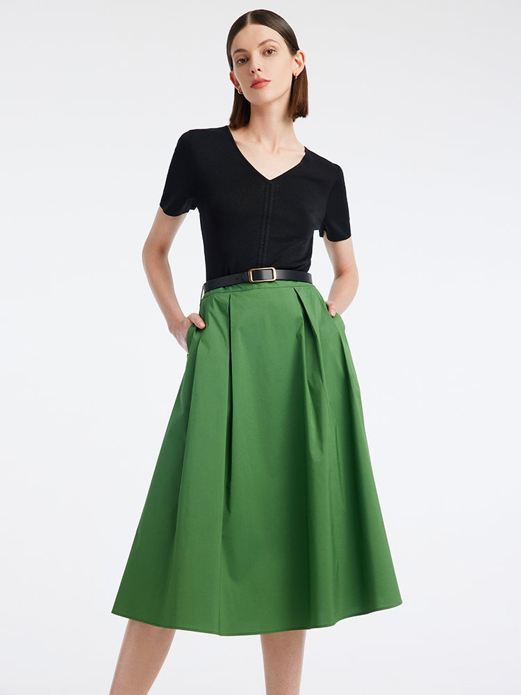 Green A-Line Mid-Calf Skirt GOELIA