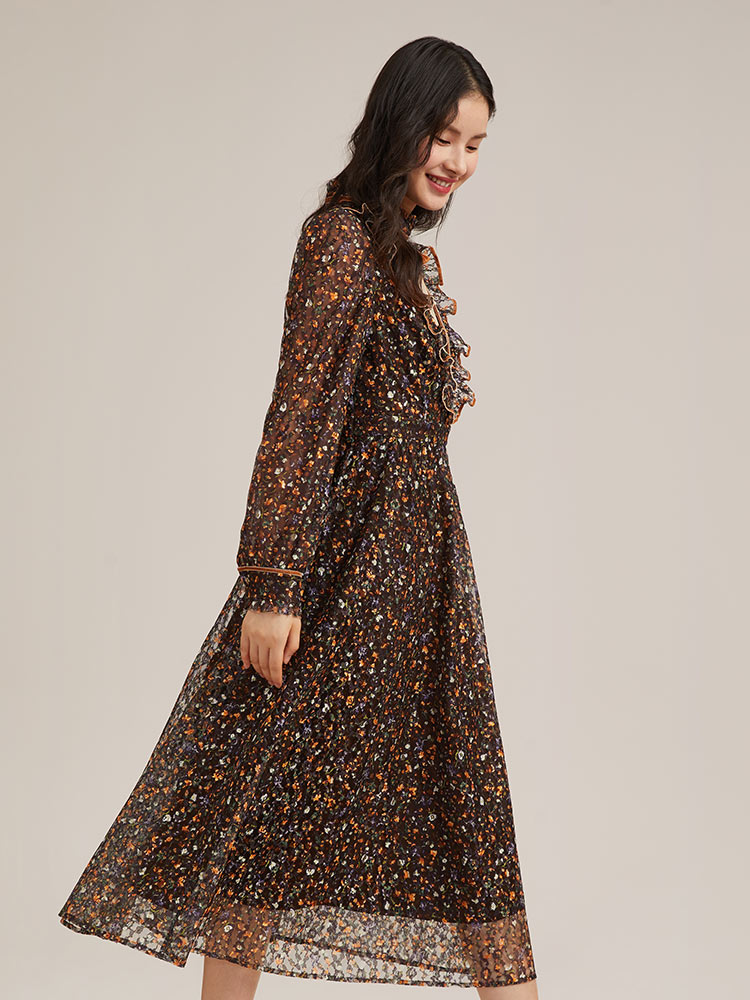 Lace Floral Print Maxi Dress – GOELIA