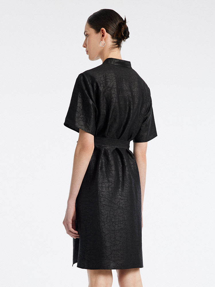 Black Cheongsam Mandarin Collar Xiang Yun Silk Dress GOELIA
