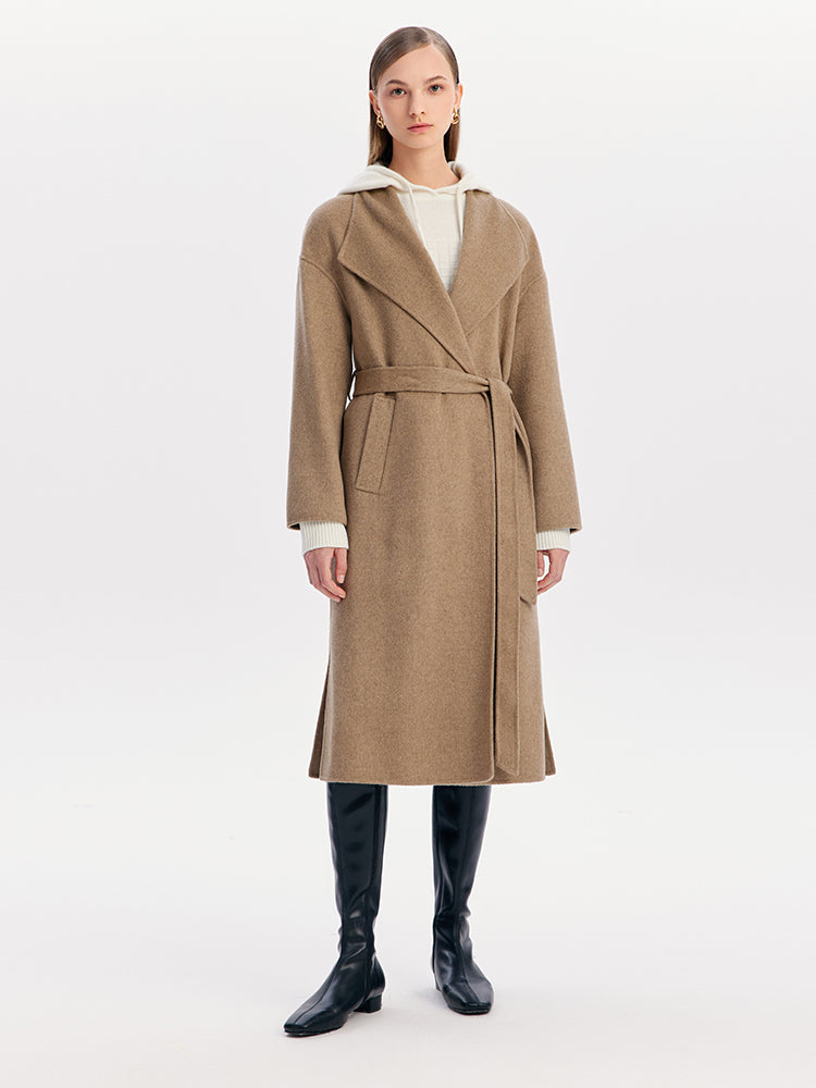 Lapel Lace-up Cashmere Coat GOELIA