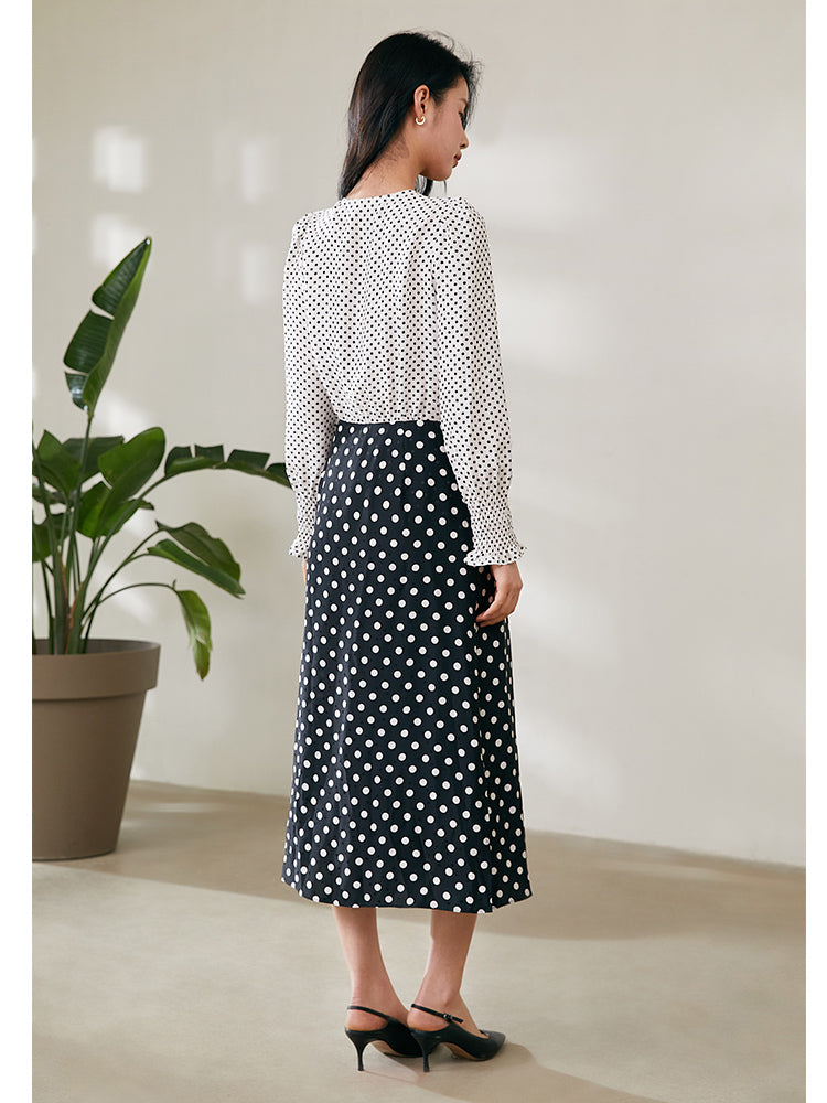 Leslee - Polka Dot Velour Ankle Length Skirt main image 1