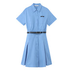 Blue Waist-skimming Cotton Mini Dress GOELIA