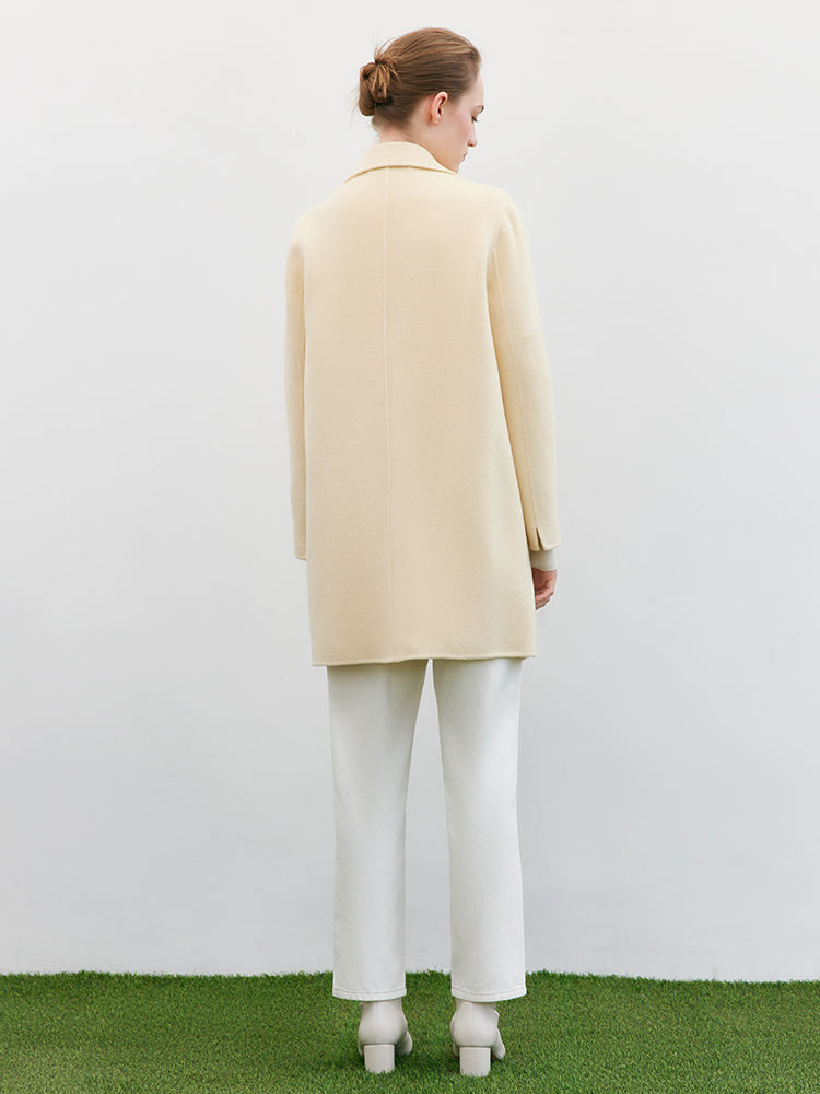 One-Button Cream Yellow Woolen Coat GOELIA
