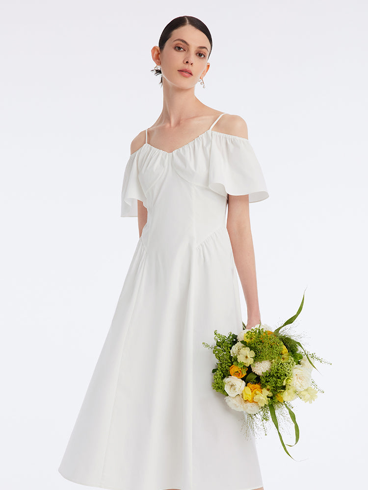 White Off-Shoulder Resort Style Midi Dress GOELIA