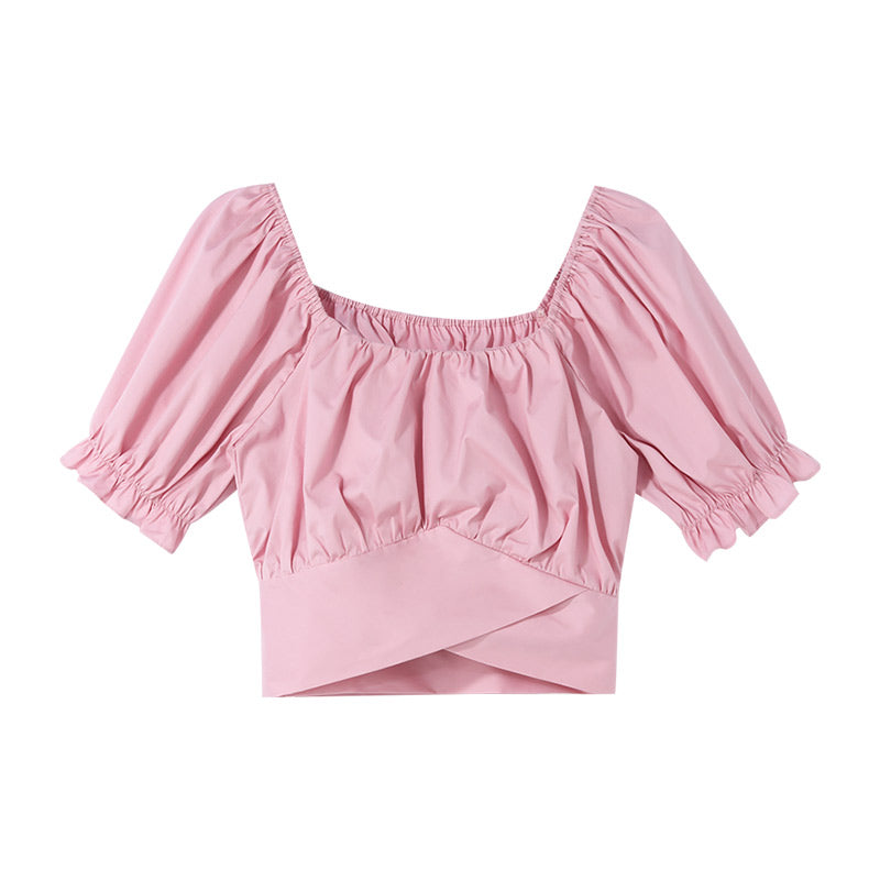 Pink Bowknot Pleated Princess Sleeve Blouse GOELIA