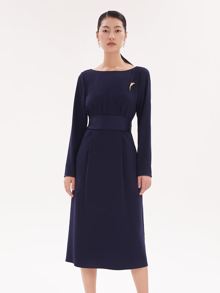 Triacetate Slim Dress (With Brooch) GOELIA