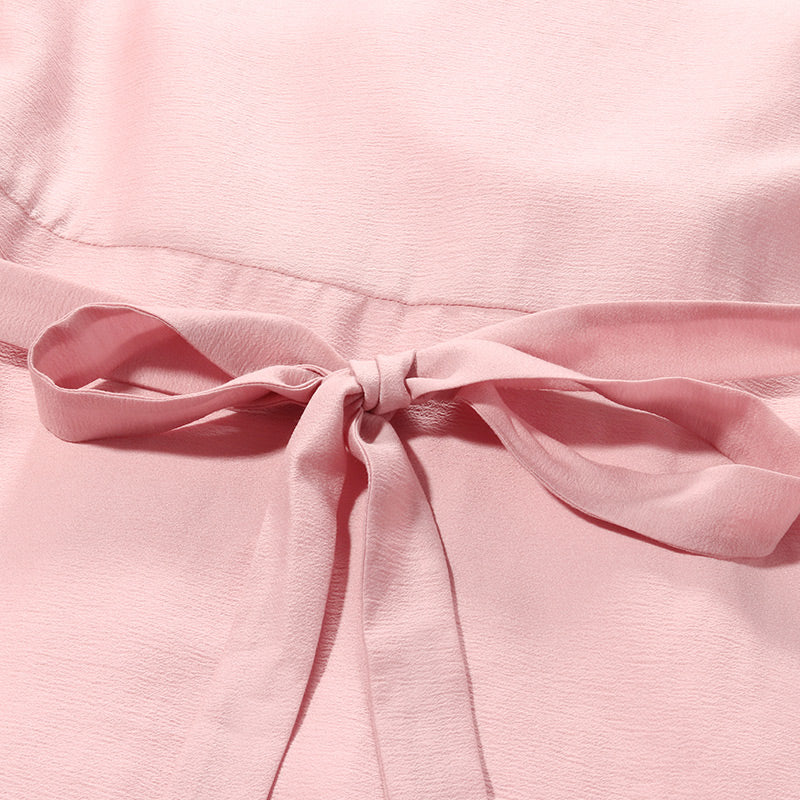 Pink V-Neck Lace Up Wrap Dress GOELIA
