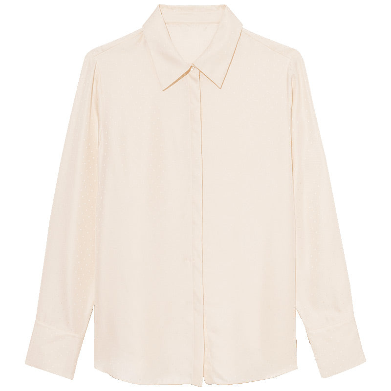 Apricot 16 MM Polka Dots Pure Silk Shirt GOELIA