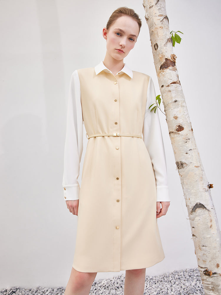 Cream Yellow Double-Layer Patchwork Dress GOELIA
