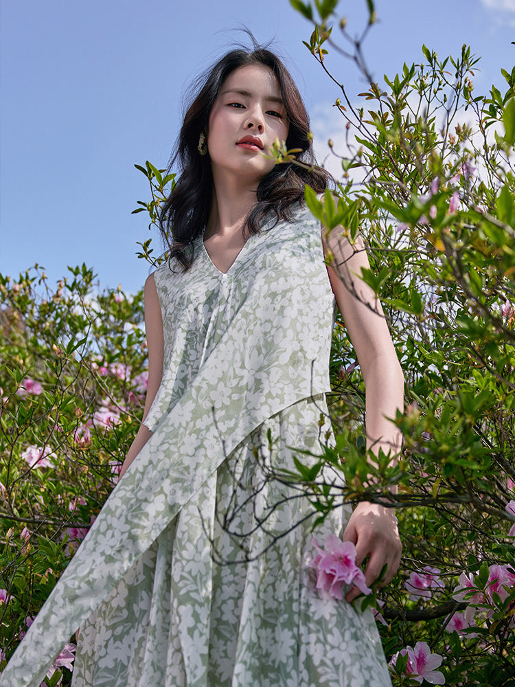 16 MM Printed Silk Ankle-Length Dress GOELIA