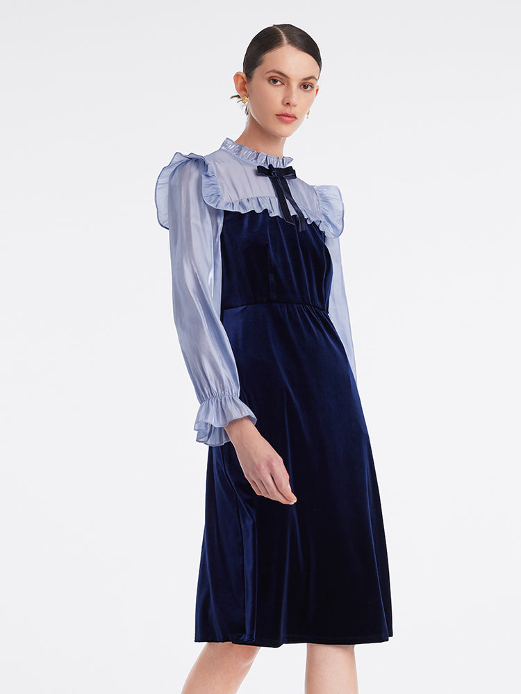 Ruffle Collar Velvet Patchwork Dress GOELIA