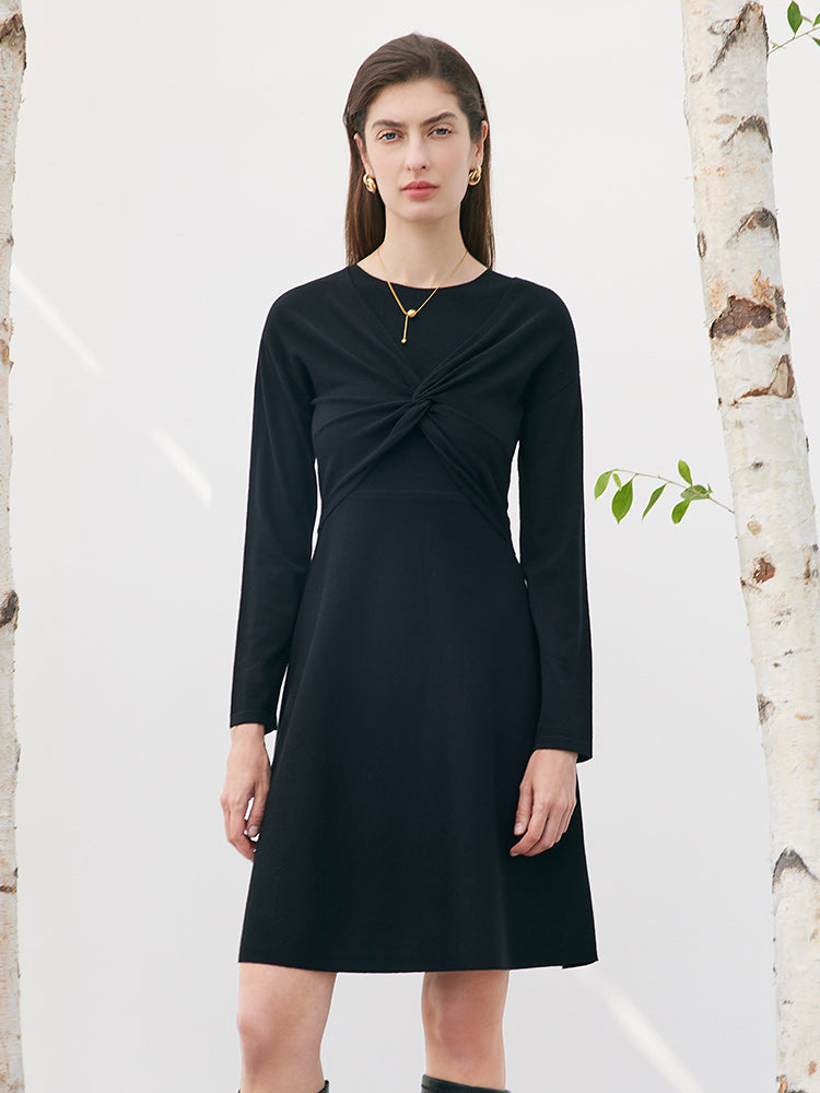 Black Worsted Woolen Two-piece Dress GOELIA