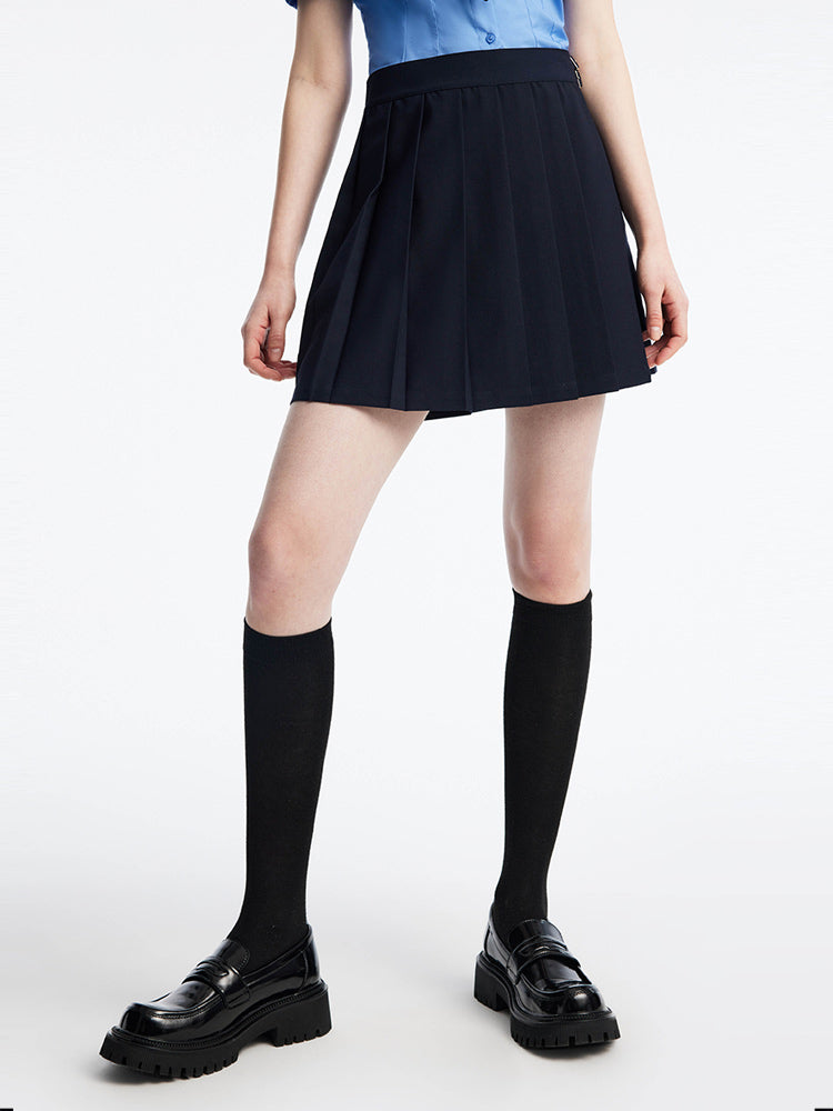 Black Reversible Style Pleated Skirt Shorts GOELIA