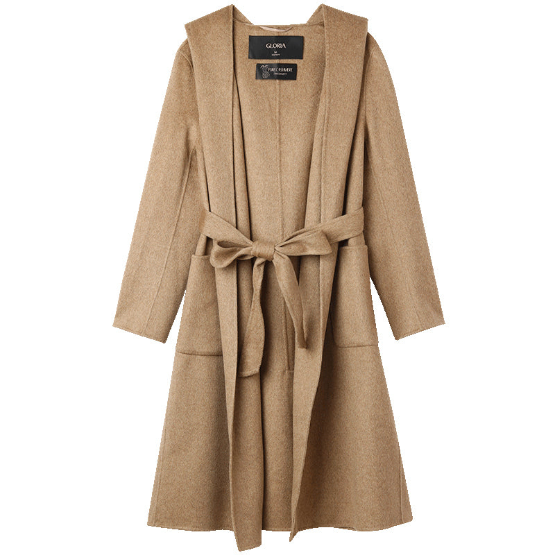 Full Lamb Wool Cashmere Hooded Overcoat GOELIA