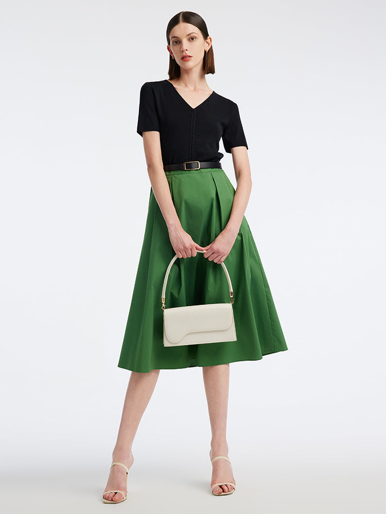 Green A-Line Mid-Calf Skirt GOELIA