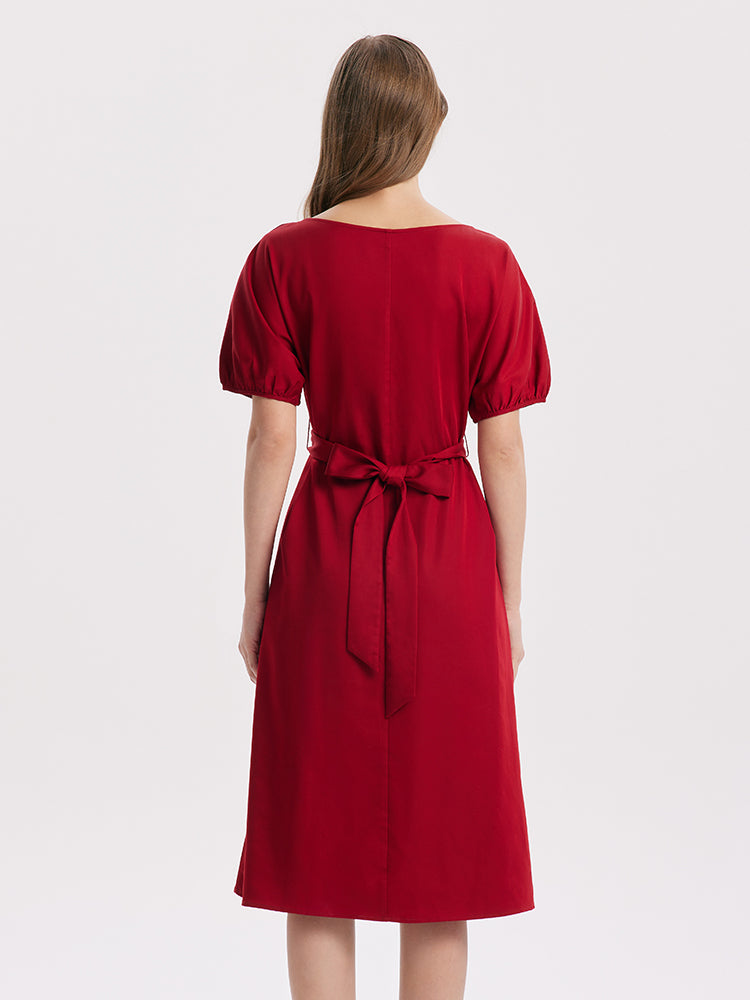 Short Sleeve V-Neck Dress (With Belt) GOELIA