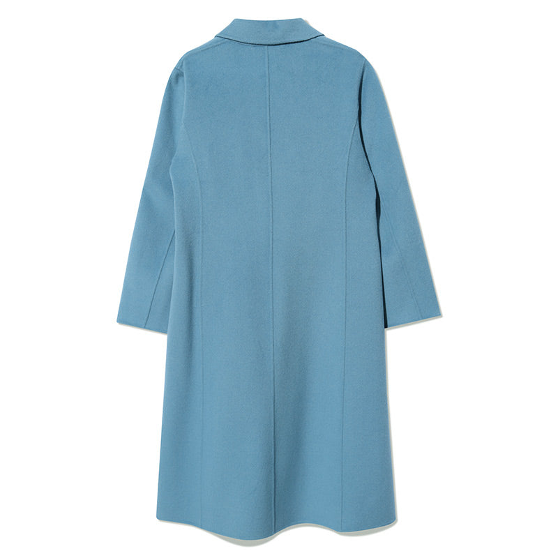 Dusty Blue Mulberry Silk Wool Minimalist Coat GOELIA