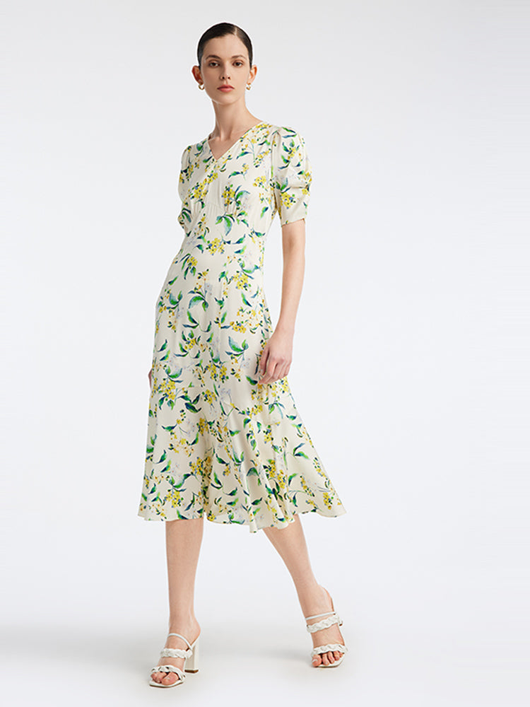 19匁ストレッチシルクフラワーロングワンピース – GOELIA