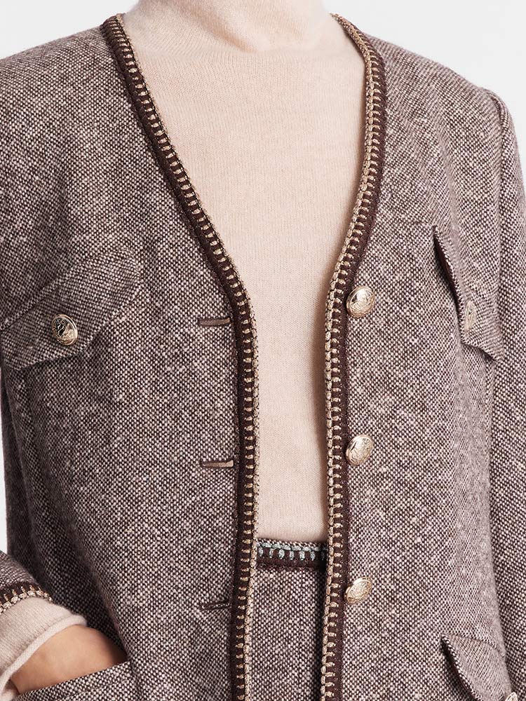 Brown Wool Tweed Jacket GOELIA